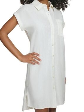 Calvin Klein Linen Blend Button Shirt Dress Beachy NWOT